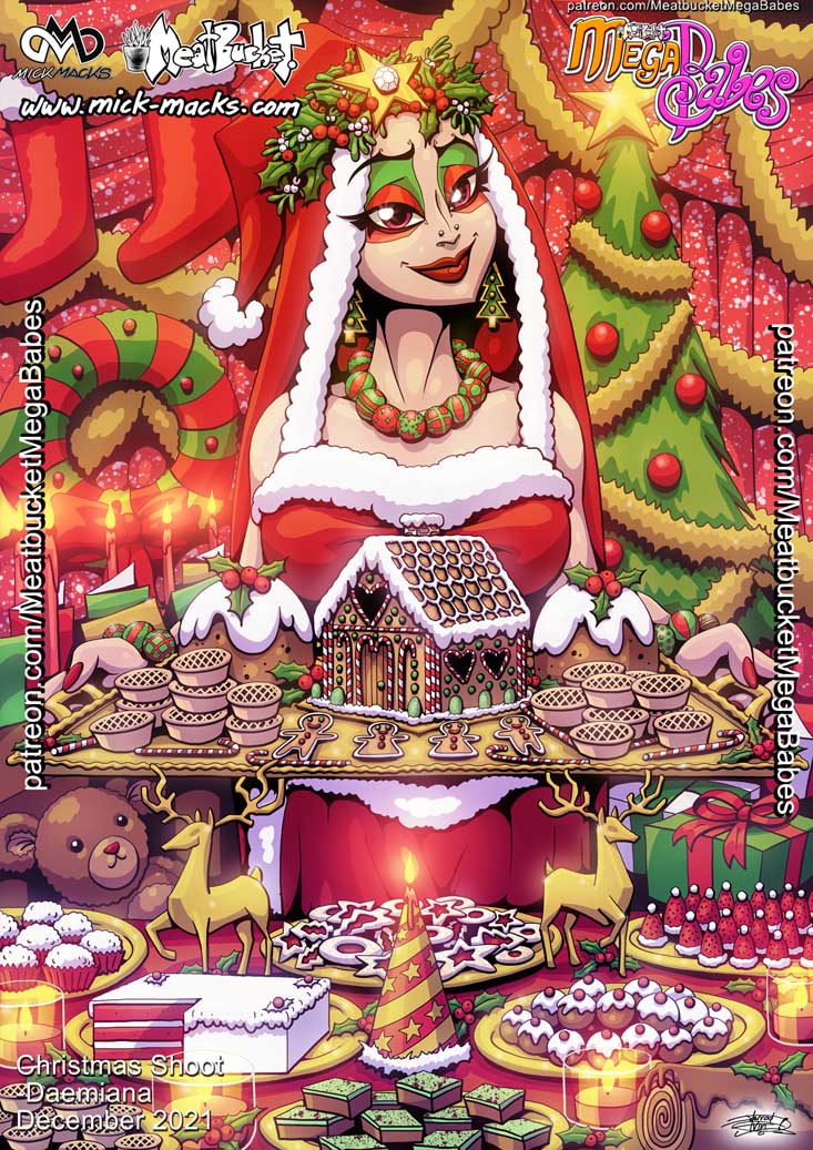 MickMacks Meatbucket MegaBabes pinup art - 076 - Daemiana - Christmas 2021